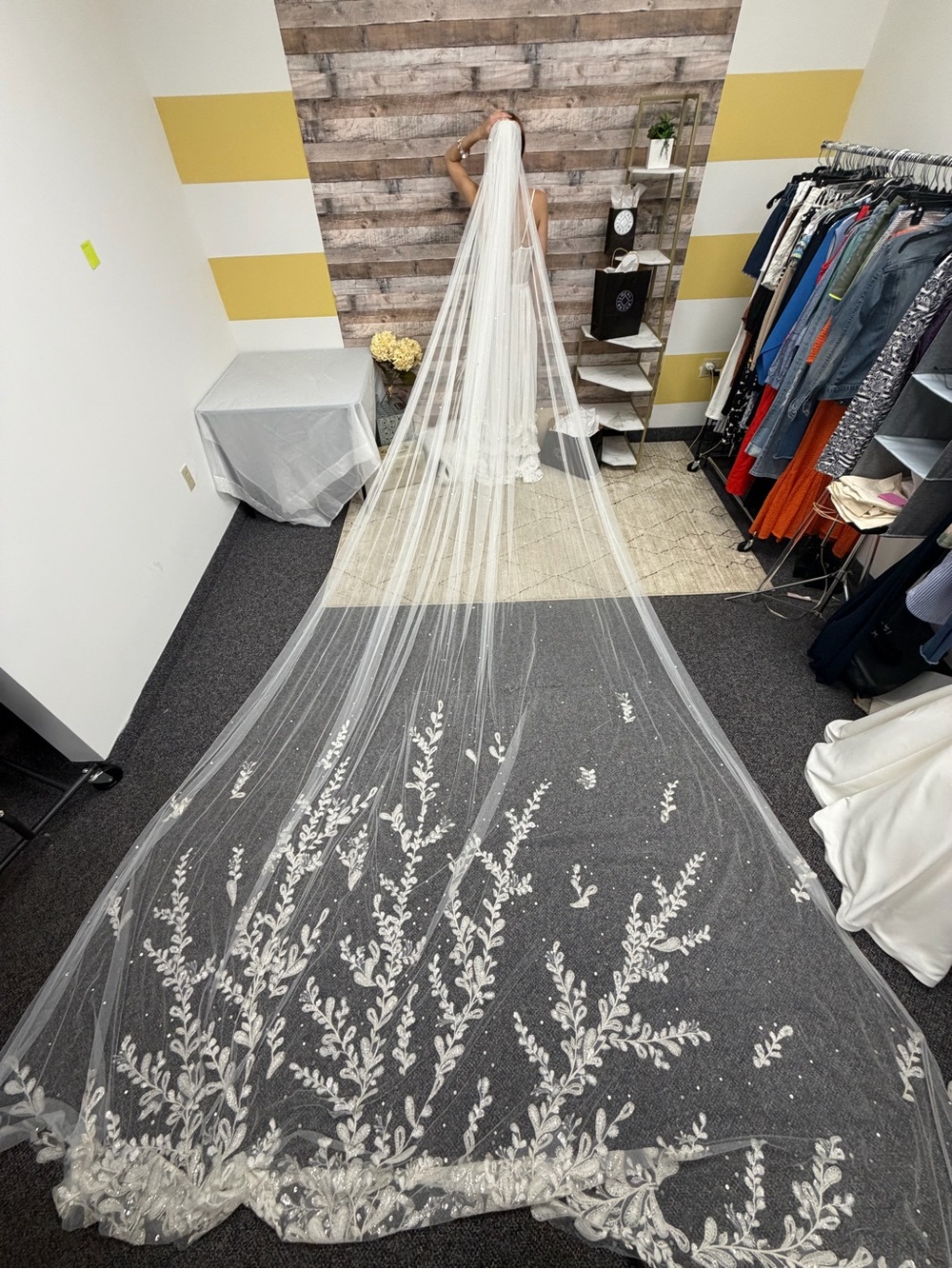 Cathedral Length Bridal Veil with Floral Embroidery